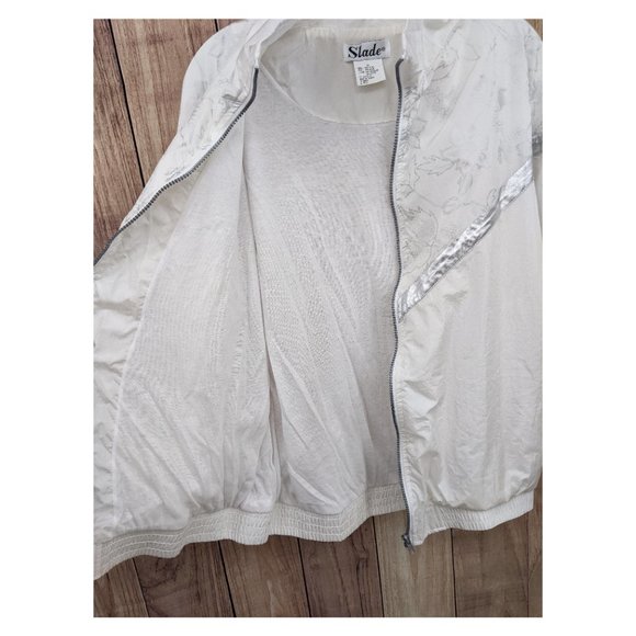 Vintage Slade Track Jacket White/Metallic Silver Floral Sz M - Picture 6 of 12